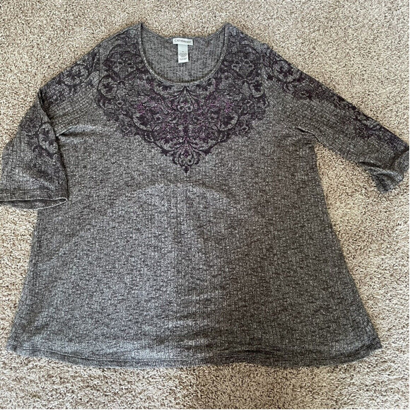 Catherines Shirt Womens Size 1X Gray Long Sleeve Purple Sequins Rayon Blend - Picture 1 of 7